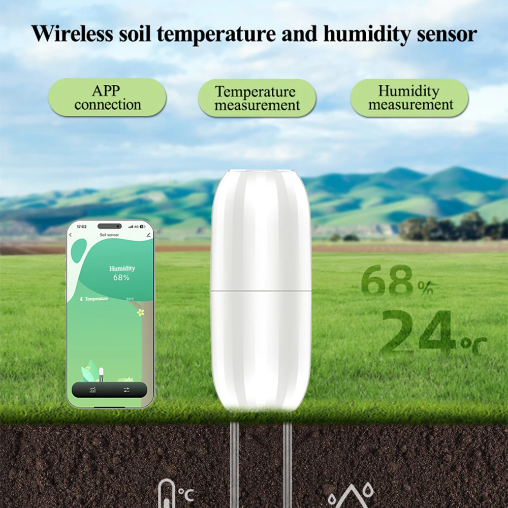 Tuya Zigbee 무선 토양 지능형 온도 습도 테스터 모바일 폰 APP 정원 농지 심기를위한 실시간
