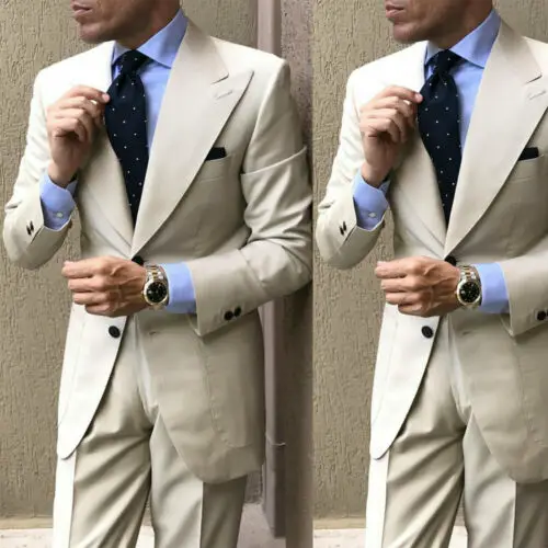Fashion Beige Wedding Men Suits Wide Peak Lapel Tuxedo Costume Homme Terno Masculino Slim Fit Blazer 2 Pieces (Jacket+Pants)
