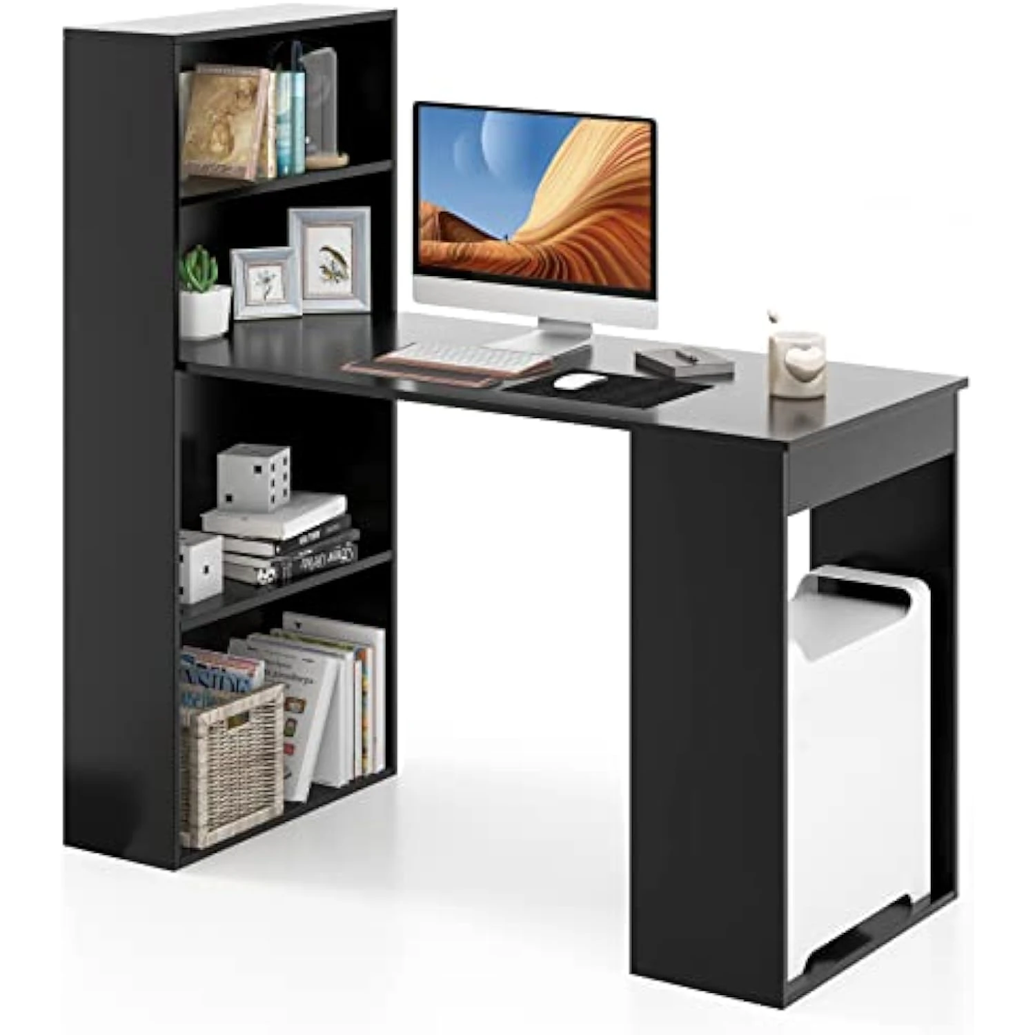48 Inch Computer Desk with Bookshelf Reversible Study Writing Desk with Storage Shelves CPU Stand Compact Office Desks & Worksta 6