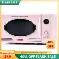 QWNostalgia Retro Countertop Microwave Oven - Large 800-Watt - 0.9 cu ft - 12 Pre-Programmed Cooking Settings - Digital Clock 1