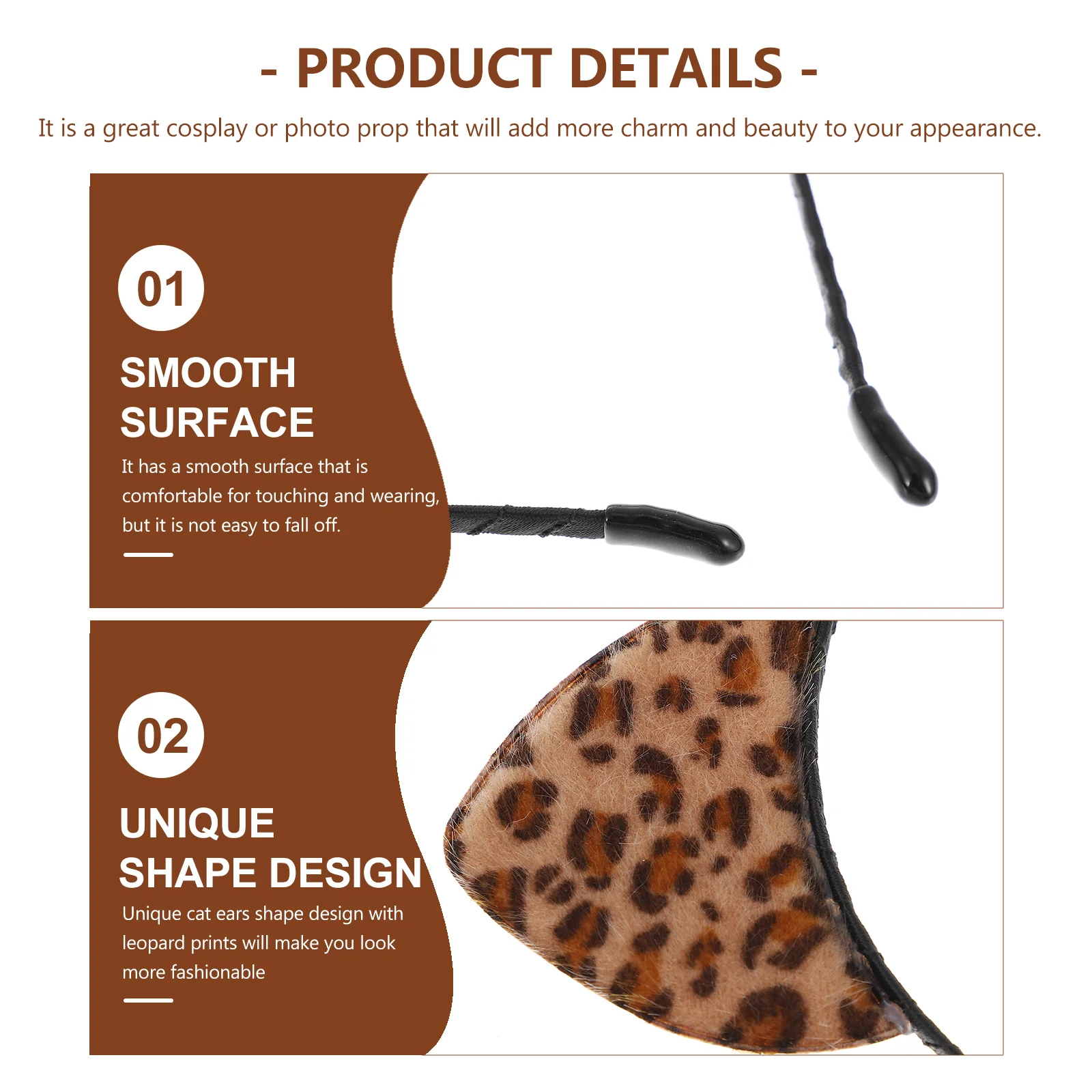 2 Pcs Fox Leopard Cat Ear Headband Women's Faux Fur Animal Metallic Fabric Headwear for Party 2