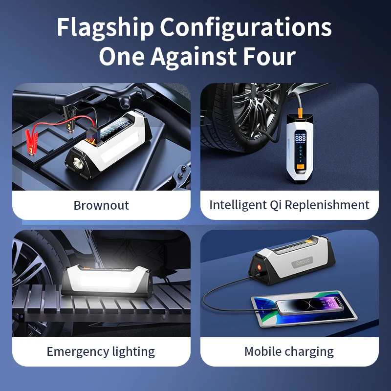 6000A 180psi 5 In1 Car Emergency Battery Pack Light 12v car jump starter jump starter Booster Starting Device Capacitor Compressor Jump Starter With Air Pump