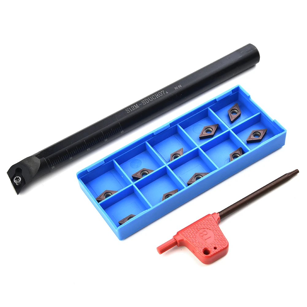 

12pcs/set S12M-SDUCR07 12mm Lathe Boring Bar Turning Tool Holder DCMT0702 Carbide Insert T8 Wrench Machinery Accessories