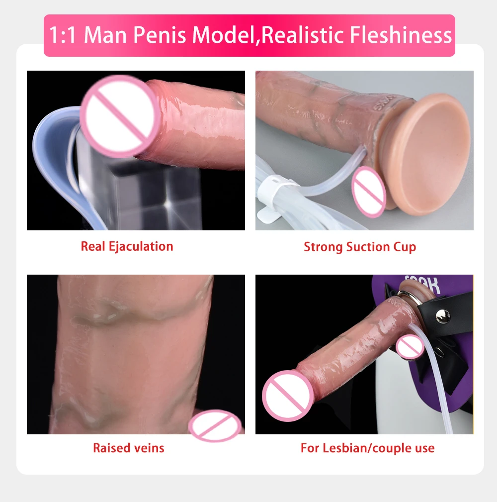 FAAK Skin Touch Ejaculation Lifelike Penis Silicone Strapon Realistic Squirting Dildo Sex Toys For Women Female Masturbator