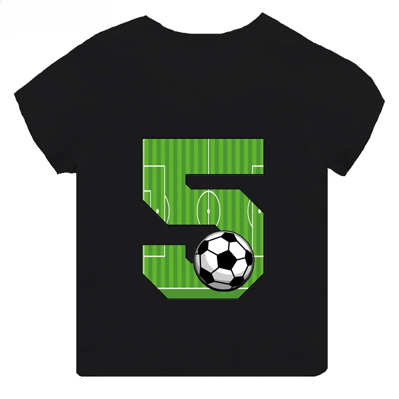 thumbnail image 1 of Camiseta de algodón con estampado de números de fútbol para niños y niñas, divertida camiseta de dibujos animados para cumpleaños de 1, 2, 3, 4, 5, 6, 7, 8 y 9 años, 1 of 5