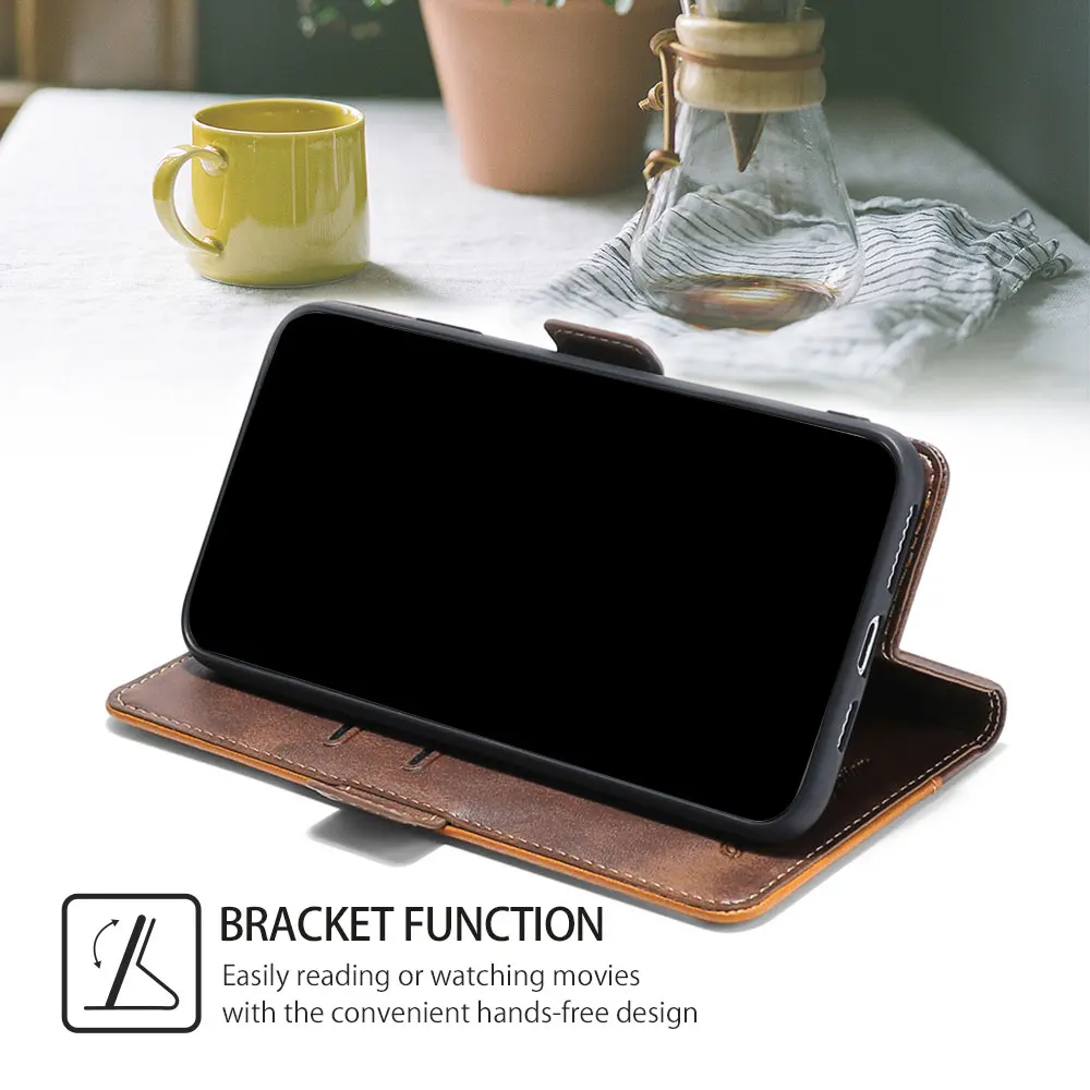 Dual-Tone Magnetic Buckle Leather Flip Card Stand Case - Shockproof Cover & Book Style