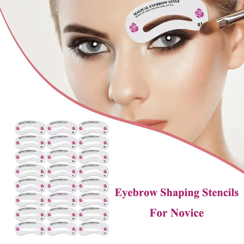 24 Styles Eyebrow Shaping Stencils For Novice Eyebrow Repair Tools Makeup Application Grooming Shaper Kits Women Beauty Model