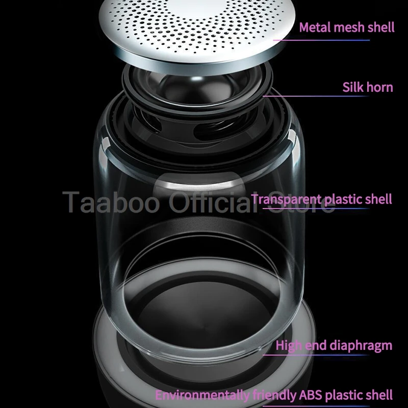 Wireless Bluetooth Speaker Desktop Portable Mini Subwoofer Glass Shell Rechargeable LED Light Sound Box for Indoor and Outdoor