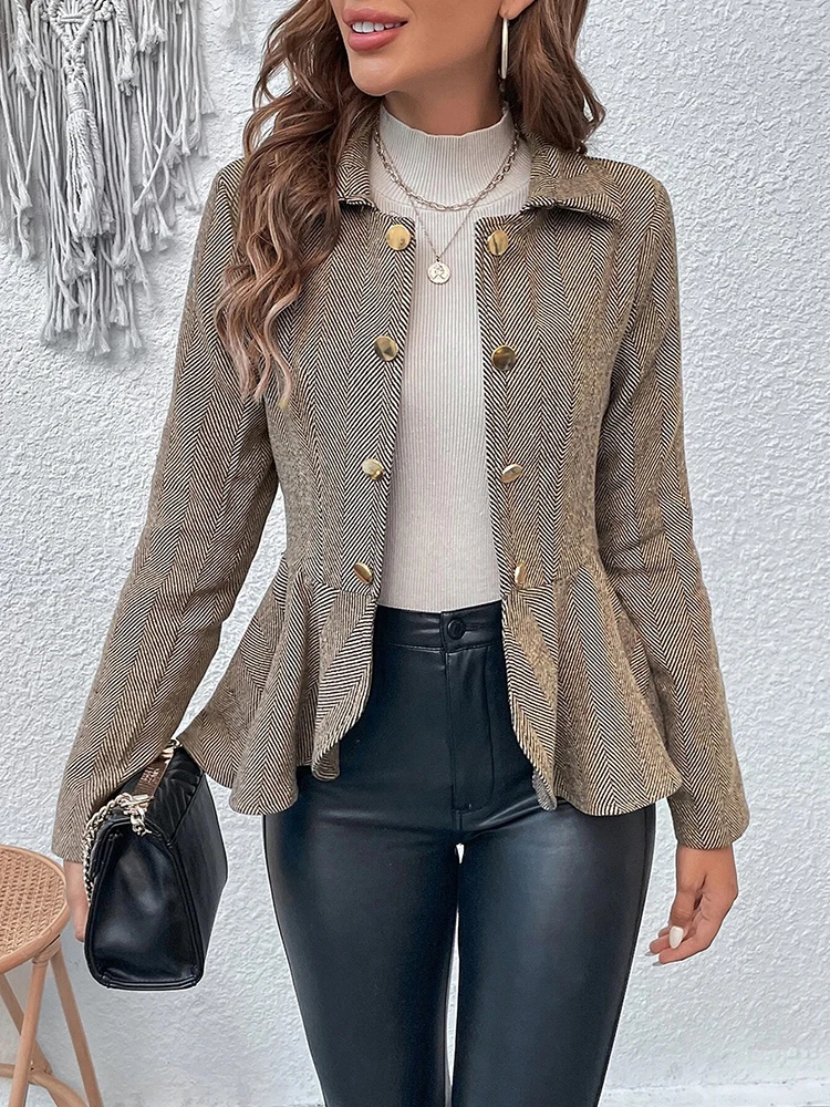 

Women's Blazer Lapel Jacquard Suit Jacket Ruffled Edge Slim Fit Double Breasted Temperament Office Blazer Jacket Female Tops