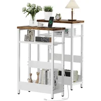 Narrow Side Table Set of 2, with Charging Station, End Table for Small Spaces, Nightstand with 2 USB Ports and 2 Outlet 1