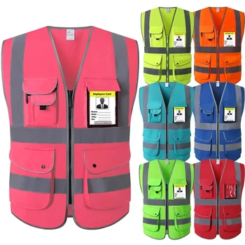 Custom Logo Safety Vest – Multi-colours - Hi Vis - Pockets and Zipper - ID Badge Holder