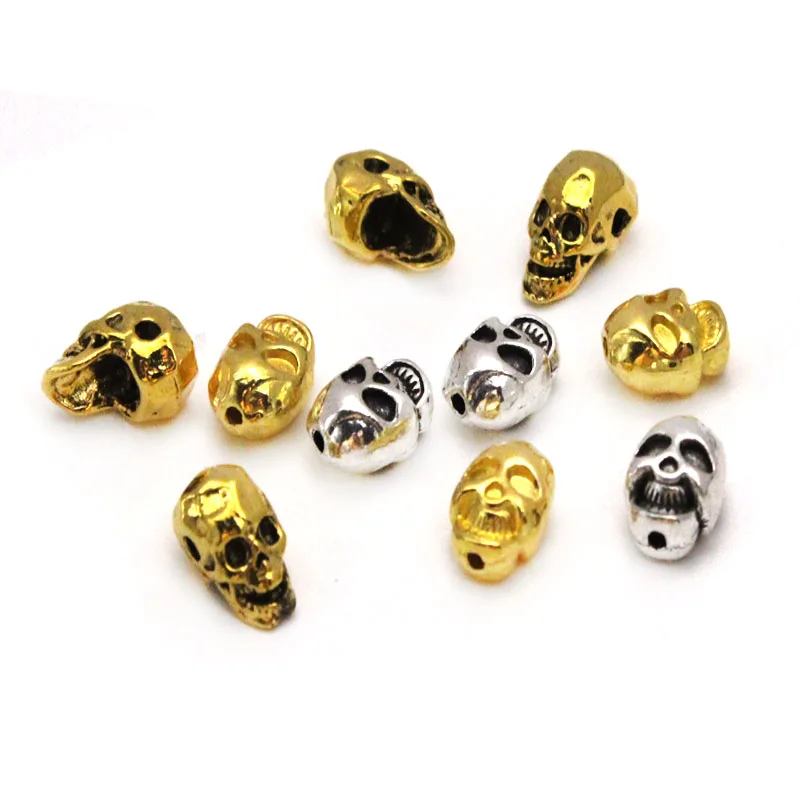 20 Teile/los Tibetischen Silber Gold Schädel Kopf Spacer Charms Perlen Kupfer Legierung Lose Perlen Handmade DIY Armband Schmuck Zubehör