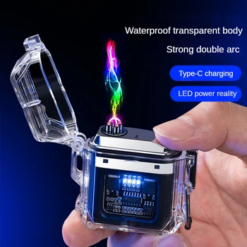 전자 펄스 라이터, 투명 케이스, 방풍, 방수, USB Type-C, Cool, Arc, 흡연 담배 라이터, Out