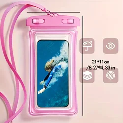 3D Design Waterproof Phone Pouch with Neck Strap - Thick Case Friendly, Clear Dry Bag - Case & Strap (Pink)
