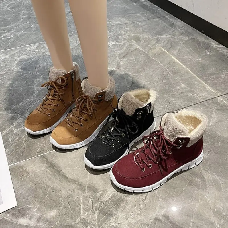 Hot Selling Large Size 43 Women's Boots Autumn and Winter Woman Round Toe Tie Up British Style Flanged Casual Ankle Boots New