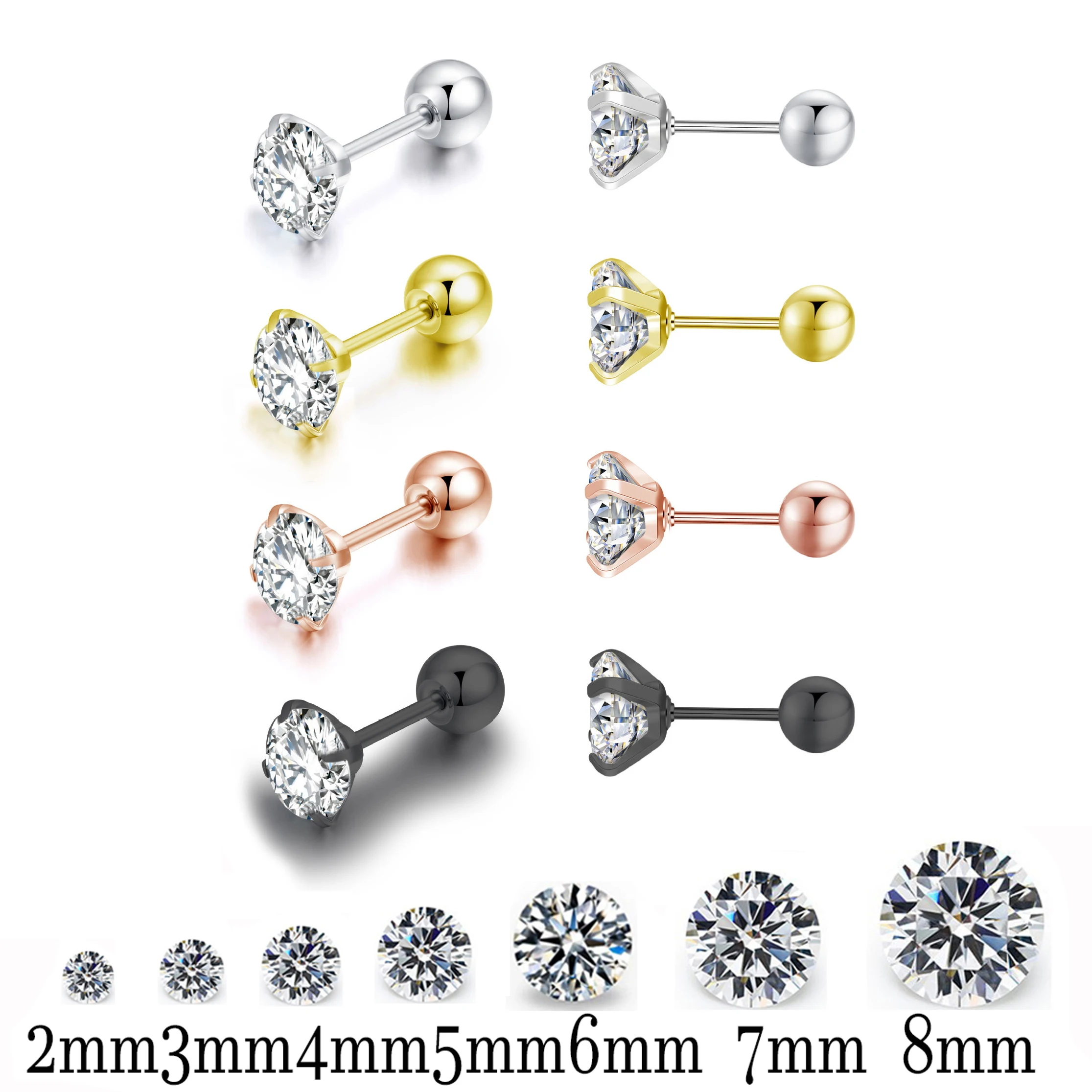 Stud Earrings stud earrings New Medical Stainless Titanium Steel Zircon Crystal 4 Prong Tragus Cartilage Stud Earrings For Men Women Piercing Ear Jewelry
