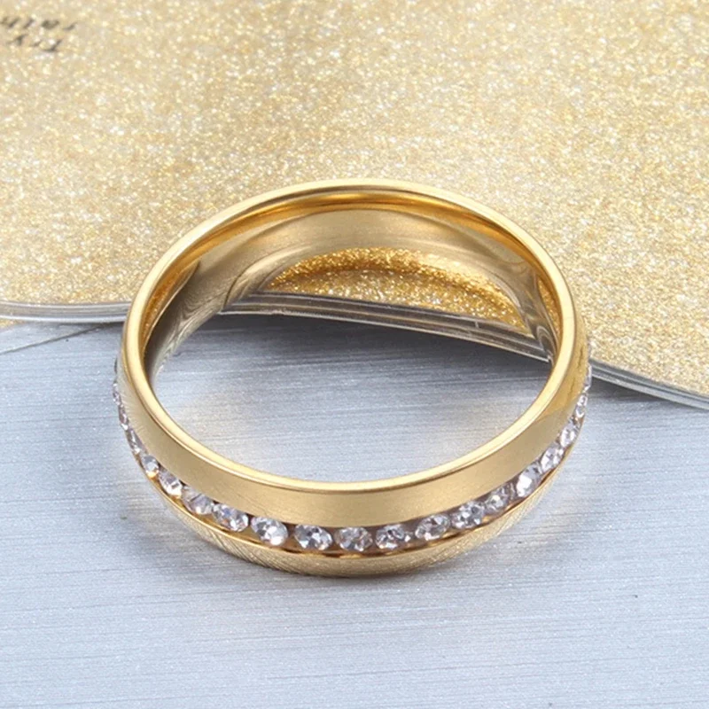 Stainless Steel Ring Crystal Rings For Women Circle CZ Fashion Engagement Jewelry Gifts