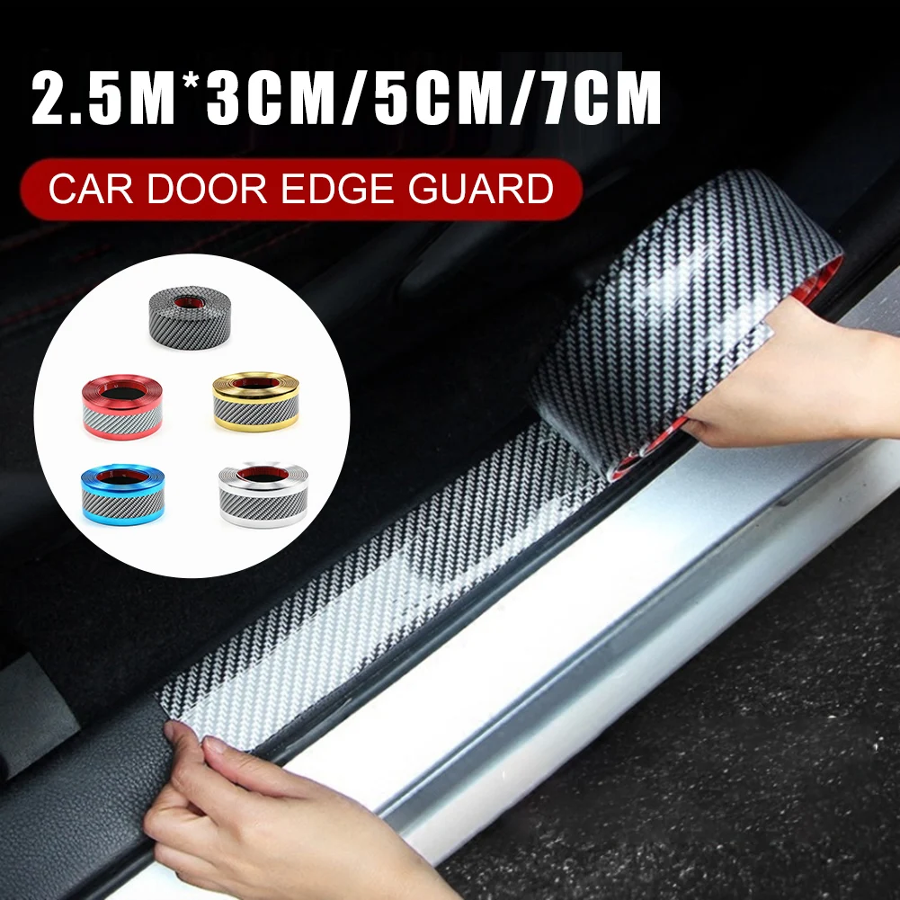 

2.5M/Roll Car Sticker Door Sill Protector Anti-Scratch 3/5/7cm Carbon Fiber Door Threshold Bumper Protector Door Edge Guard Film