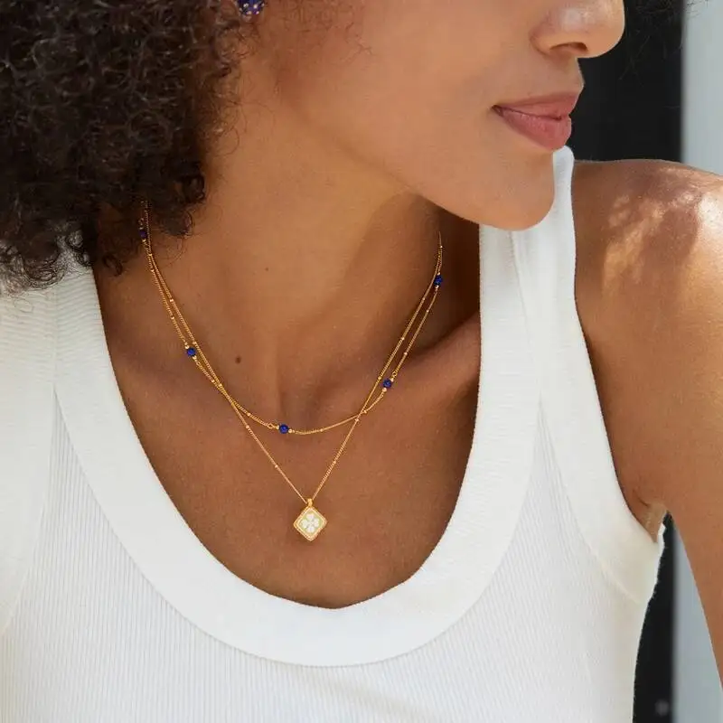 Silver Gold Plated Lapis Lazuli Pearl Sphere Chain Station Necklace