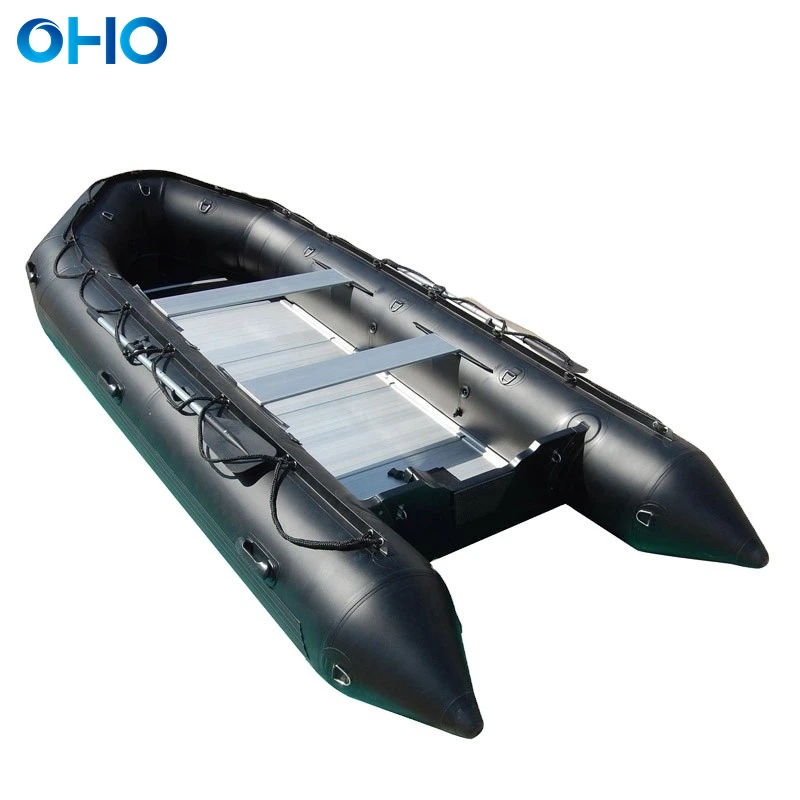 

OHO Cheap Light Weight 4-8 People Inflatable Rubber Fishing Boat Black Big Size Customized 4.2m Boat PVC Hypalon