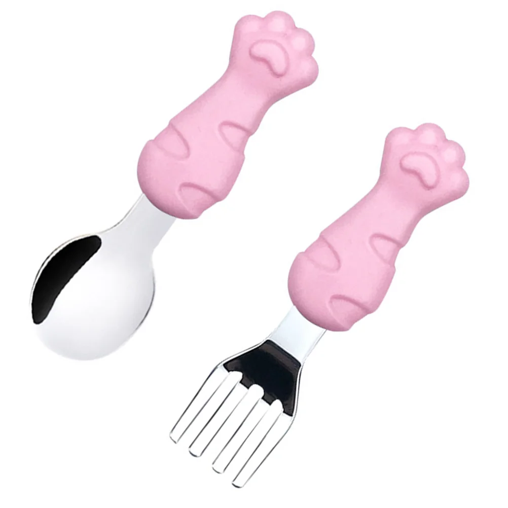 

Fork Spoon Short Handle Tableware Training Newborn Learning Stainless Steel Baby Feeding Tools