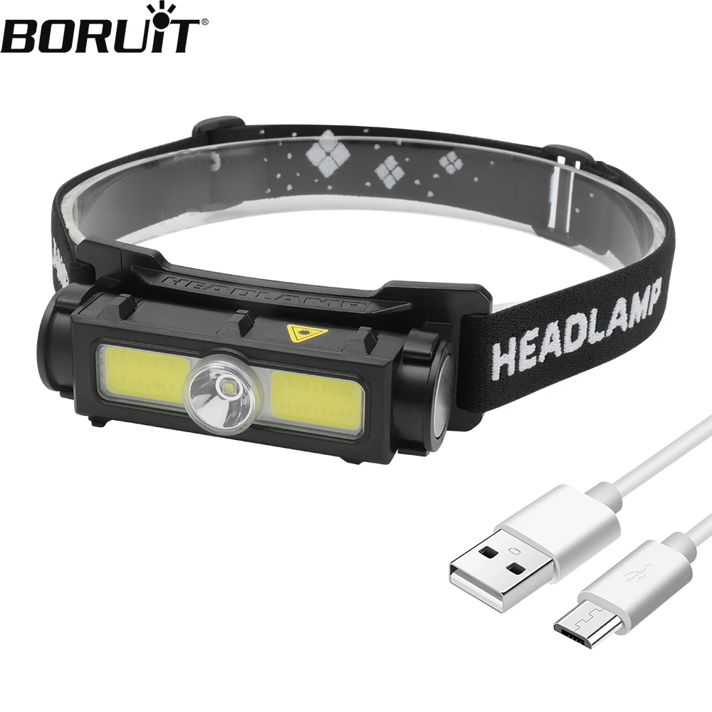 

BORUiT LED Headlamp 7-Modes Powerful Headlight USB Rechargeable Built-in Battery Waterproof Head Torch for Camping Fishing