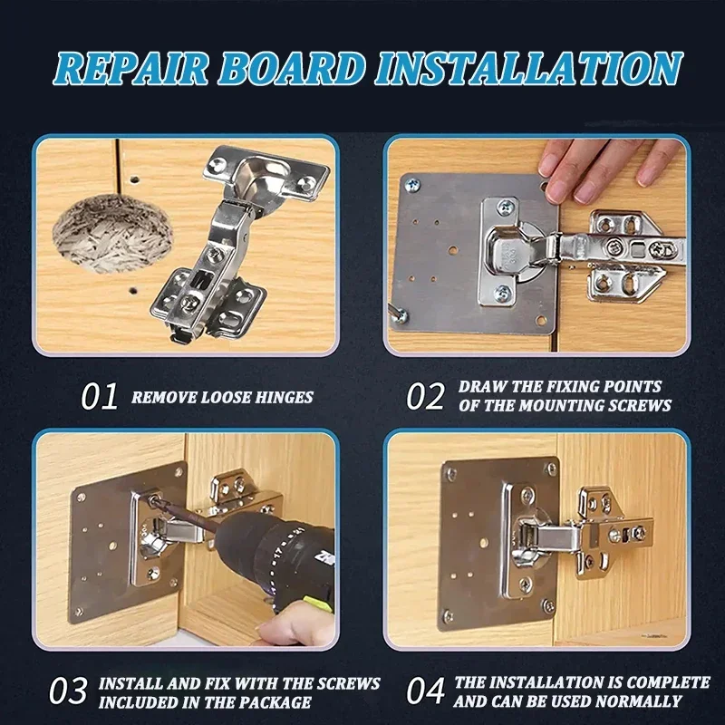 Kitchen Cabinet Hinge Repair Plate hinge repair plate Stainless Steel Furniture Drawer Hinge Fixing Plate Table Cabinet Window Door Repair 2/4Pcs