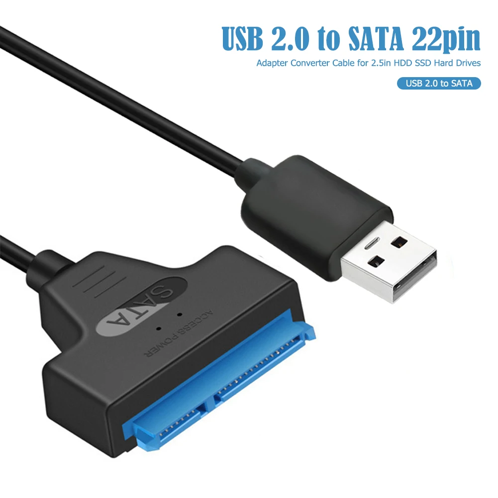 표준 USB 2.0-SATA 22 핀 케이블 어댑터, 구리 와이어 코어 및 ABS 컨버터, 2.5 인치 하드 디스크 호환