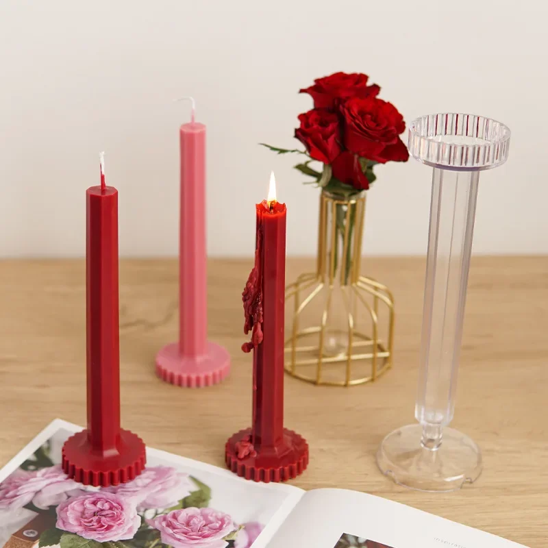 18 Styles Long Rod Candle Mold Geometric Gear Striped Rod Candle Making Tool PC Acrylic Plastic Molds Jar Home Decor Party Gift