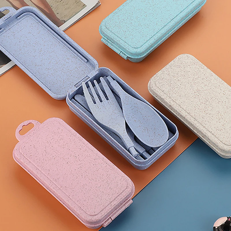 Set di posate con forchetta in paglia di grano portatile Set di posate pieghevoli con bacchette con scatola accessori da cucina da viaggio  18