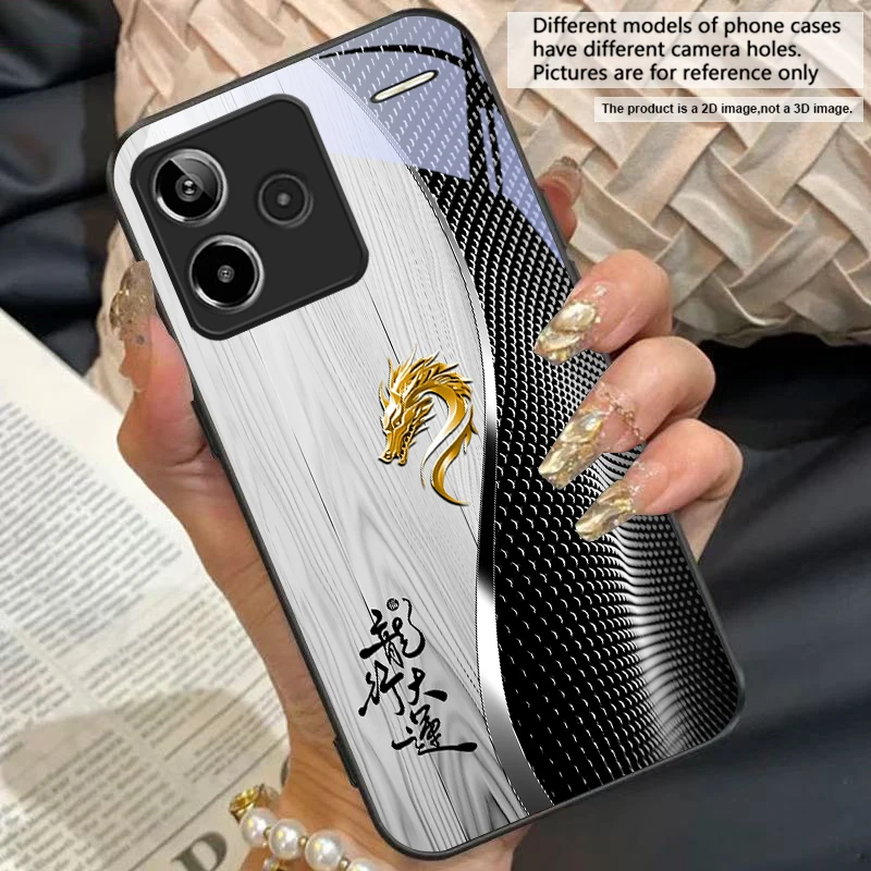 Elegant Black Tempered Glass Phone Case with Traditional Dragon Totem Design