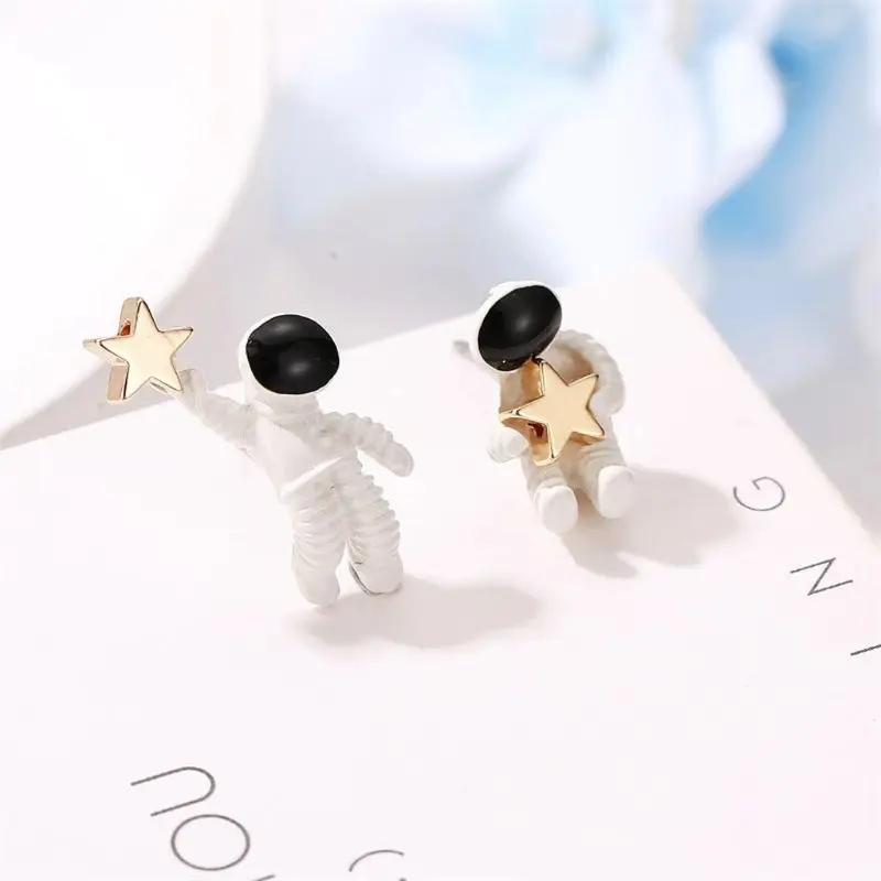 Space Silver Plated Earrings Asymmetric Astronaut Earrings for Friend 517F 2