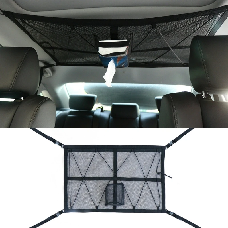 

50JA Car Ceiling Cargo Net Pocket Automobile Roof Storage Organizer Load-Bearing Mesh For Truck SUV Interior Accessories