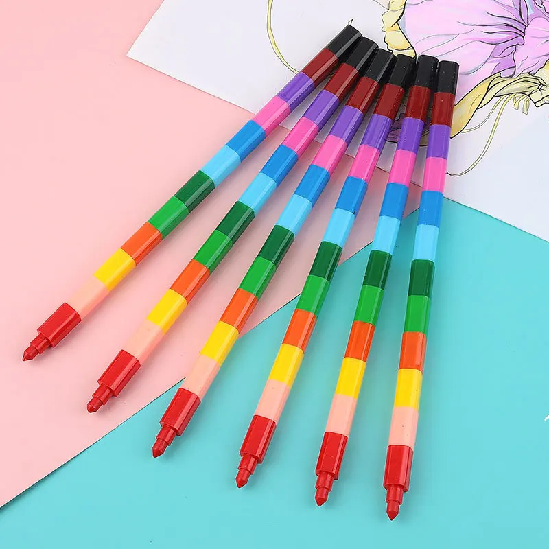 10pcs Building Blocks Crayon 12 Colors Crayon Graffiti Pens Painting Drawing Cute DIY Replaceable Stationery Student Pen