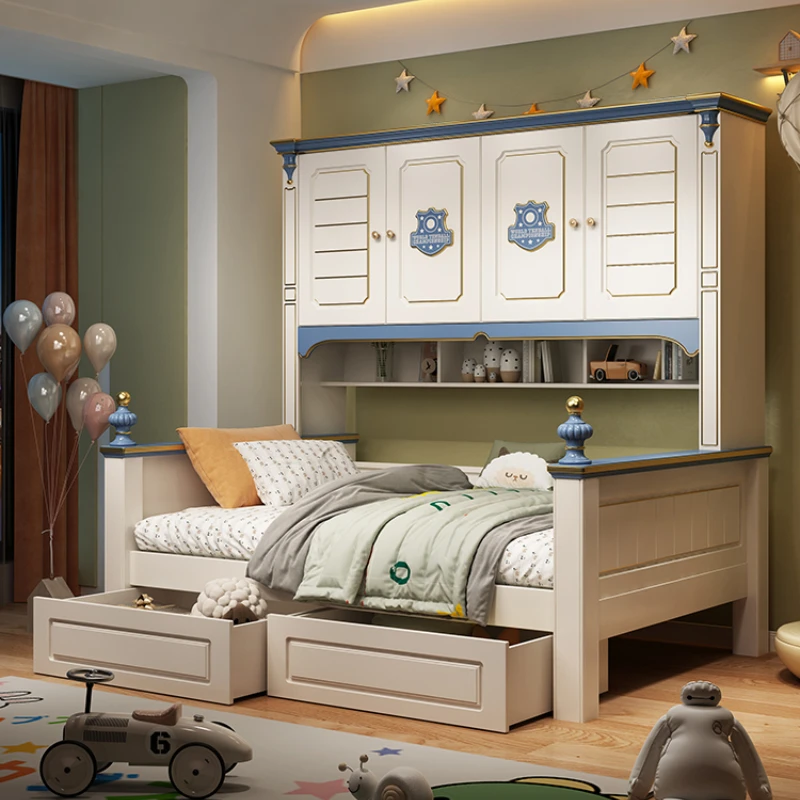 Children's Boys single 1.5 meters Children's Wardrobe combination bed Small apartment high box bedroom