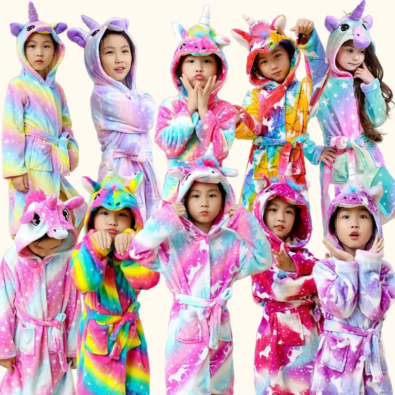 Children Sleepwear 3-12Years kids pajamas set,child bathrobe,kids robe Unicorn Cartoon Bath Robe