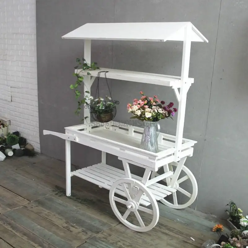 Pastoral Flower Rack Solid Wood Cart Storage Rack Balcony Storage Shopping Mall Creative Promotion Car Outdoor Decoration