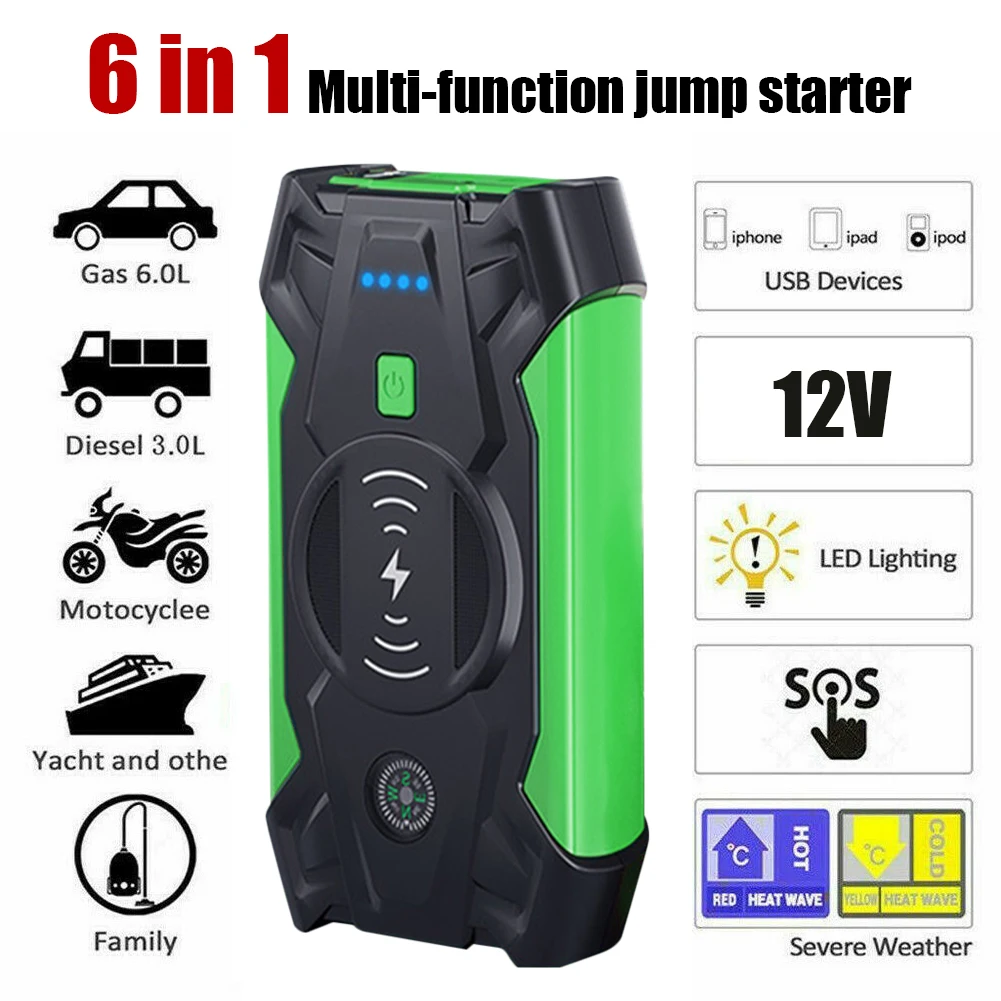 gooloo jump starter 28000mAh Car Battery Jump Starter Portable Emergency 12V Auto Battery Booster 5V/1A USB Output Wireless Charging LED Flashlight car jump starter