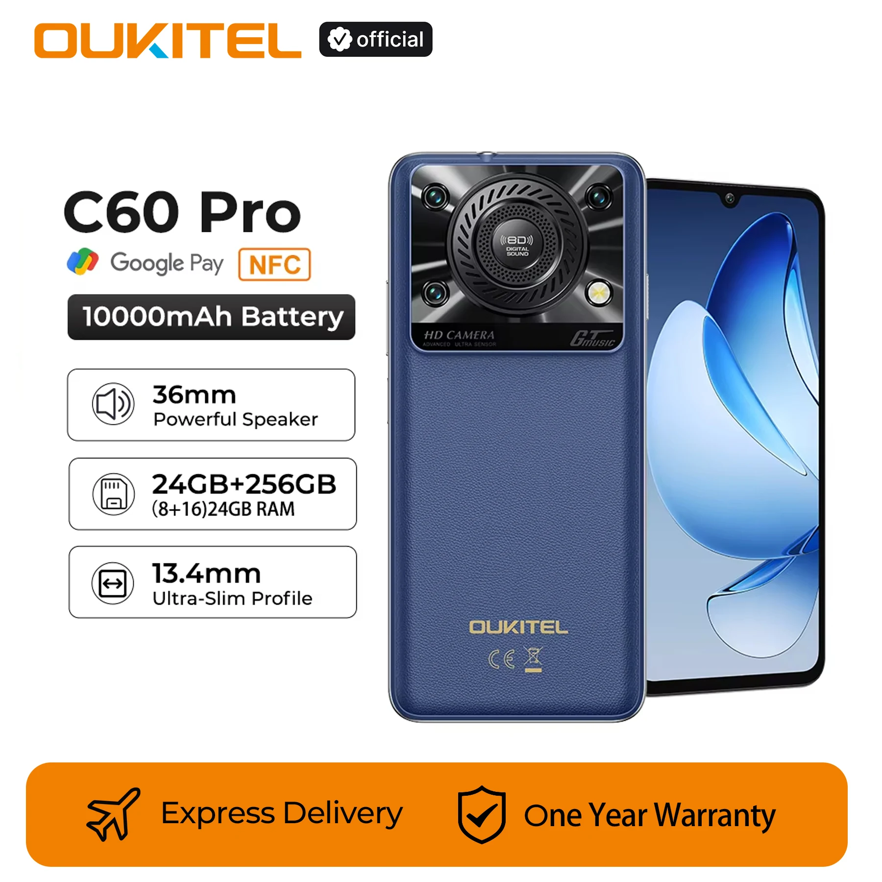Oukitel C60 PRO smartphone 10000mAh Battery 24GB+256GB 6.88