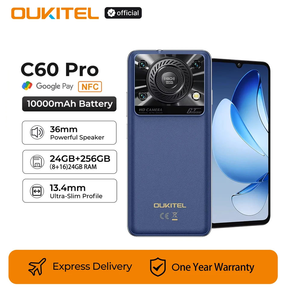 Oukitel C60 PRO smartphone 10000mAh Battery 24GB+256GB 6.88