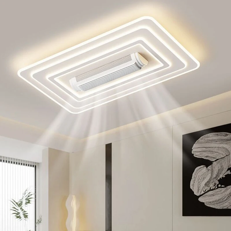 Ceiling fan Led ceiling fan lights Led fan light Home Living room Cylinder Bladeless fan Lights Iron material Rectangle Big size Ceiling fan Lamp LED Remote control Decor Lustre