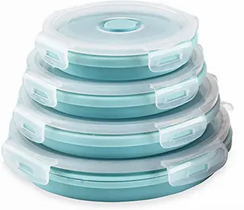Récipients de conservation des aliments pliables en silicone-Prep/couches de rangement avec couvercles – Lot de 1 récipients ronds en silicone pour déjeuner – Micro-ondes 1