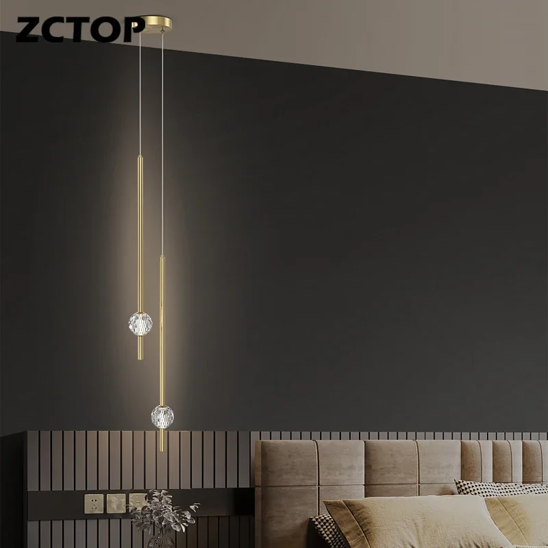 Bedside Chandeliers Modern Minimalist Restaurant Bar Table Led Copper Lamp Designer Creative Cafe Bedroom Crystal Pendant Lamps