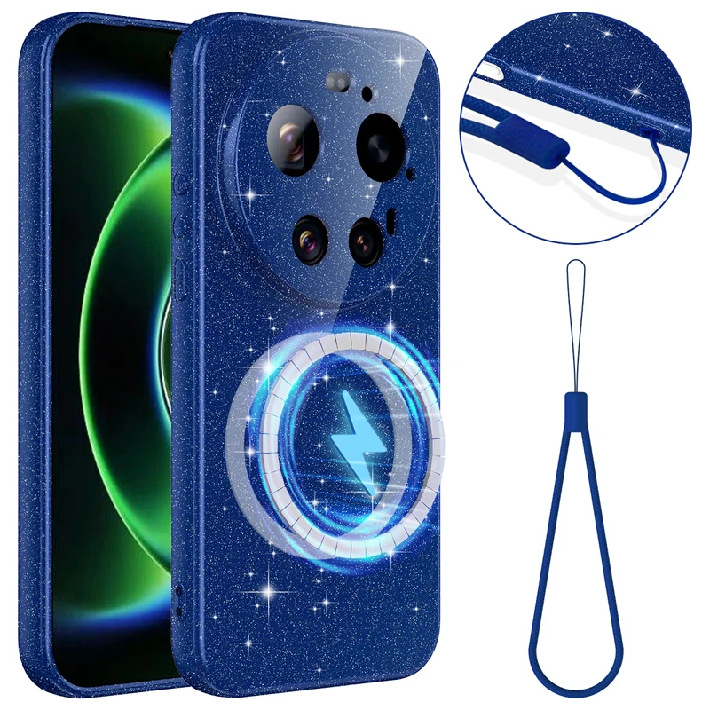 ELVEV Magnetic Soft Premium Silicone Case with Flocking Interior and Strap Lanyard