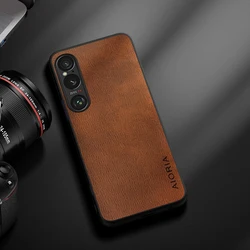 Elegant Lightweight Wood Grain Leather Cover - Durable Protection for Xperia 10 V (Coffee)