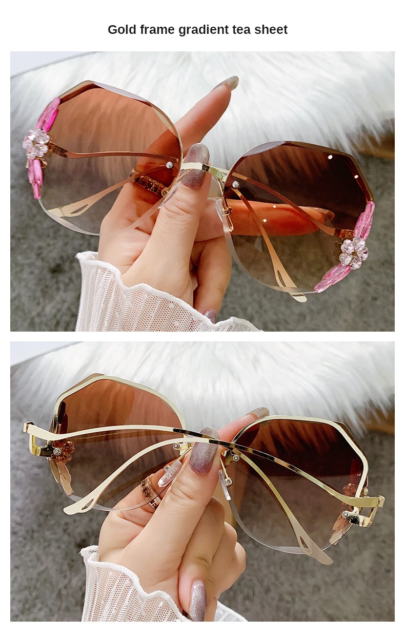 Fashion Glasses Diamond Sunglasses Women 2022 Brand Rimless Shades For Women Luxury Vintage Vasos Decorativos Zonnebril Dames large sunglasses