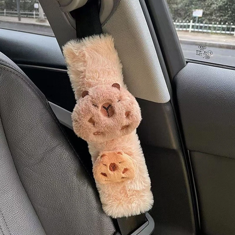 Soft Plush Capybara Car Seat Belt Cover Warm Cartoon Seat Belt Shoulder Pad Kawaii Comfortable Protector Car-styling