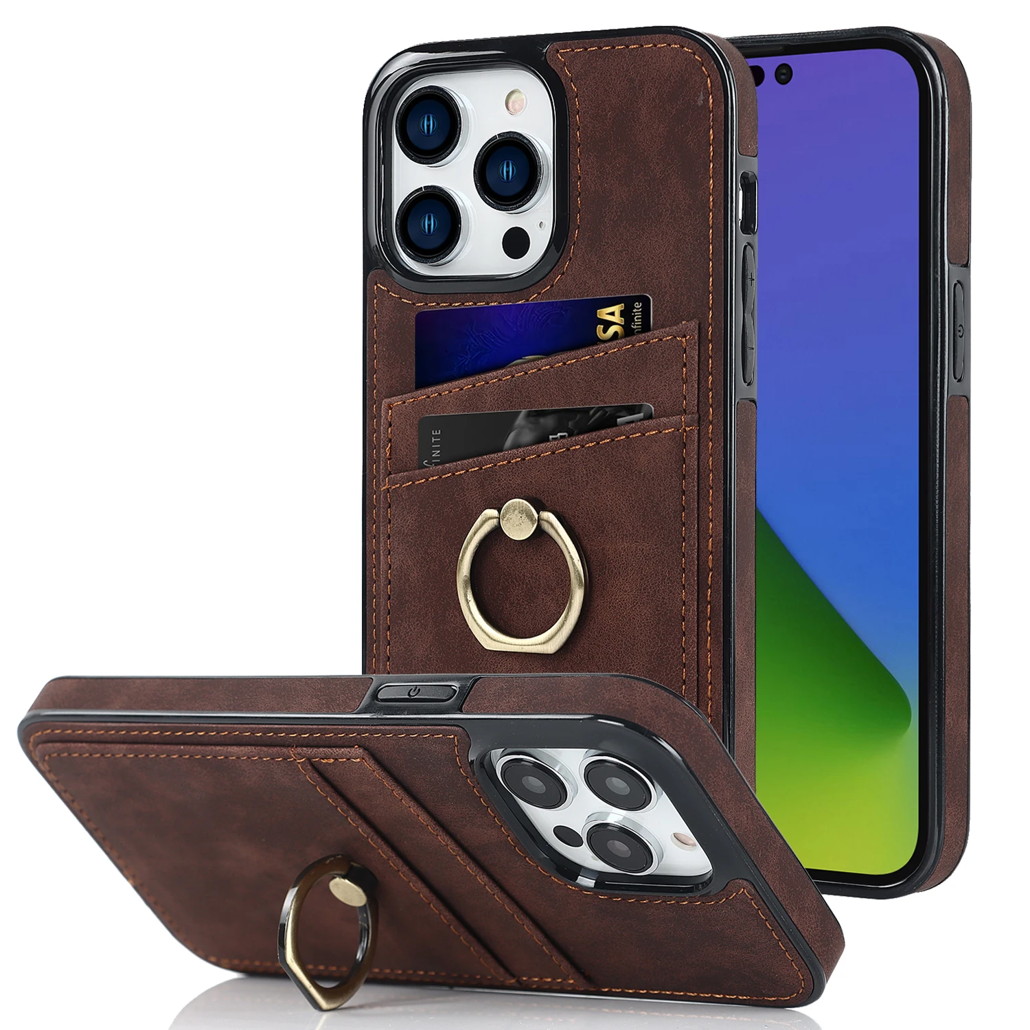 Soft Suede Leather Ring Holder iPhone Case