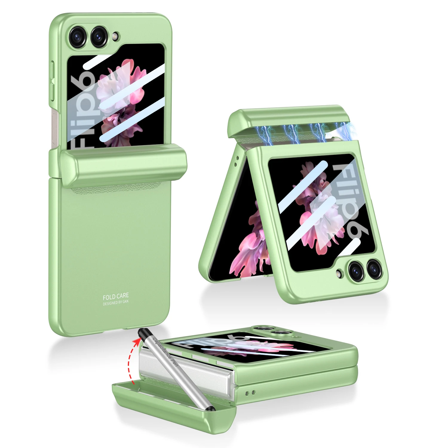Luxury Magnetic Invisible Pen Slot Slim Matte Phone Case with Screen Film for Samsung Galaxy Z Flip