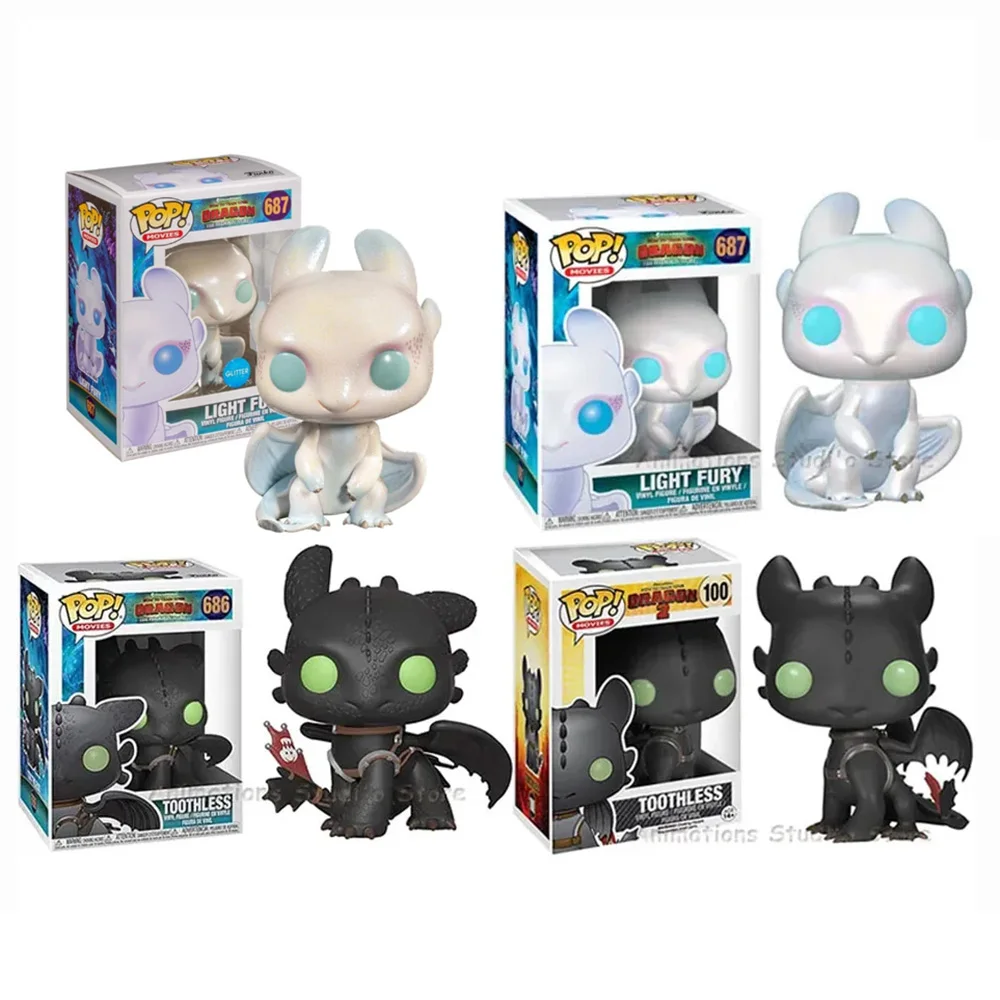 Figuras de acción de vinilo Funko Pop Movies Cómo entrenar dragones Toothless #100 #686 Light Fury #687 Colección de juguetes Muñecas Regalos para niños